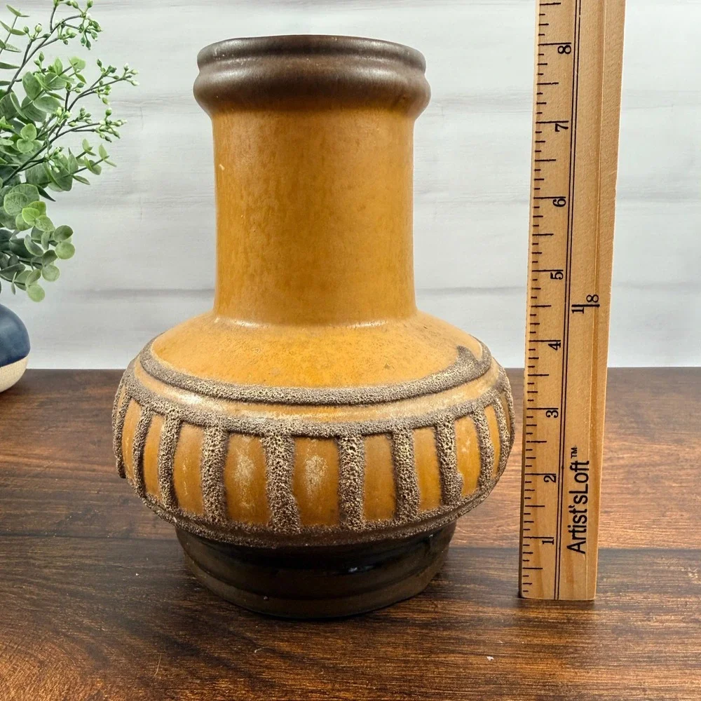 Strehla Keramik GDR Fat Lava Pottery Vase Honey Brown East German 8
